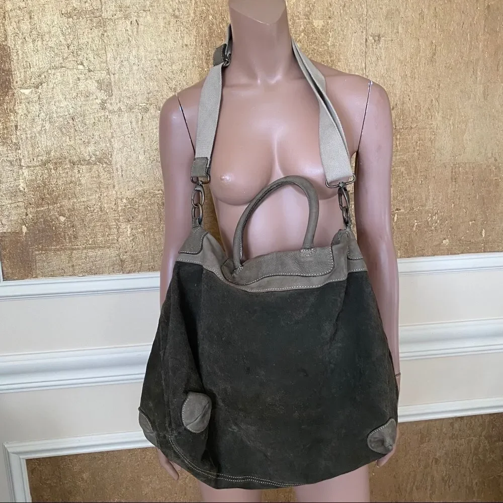 P’ELLE olive green suede leather satchel bag